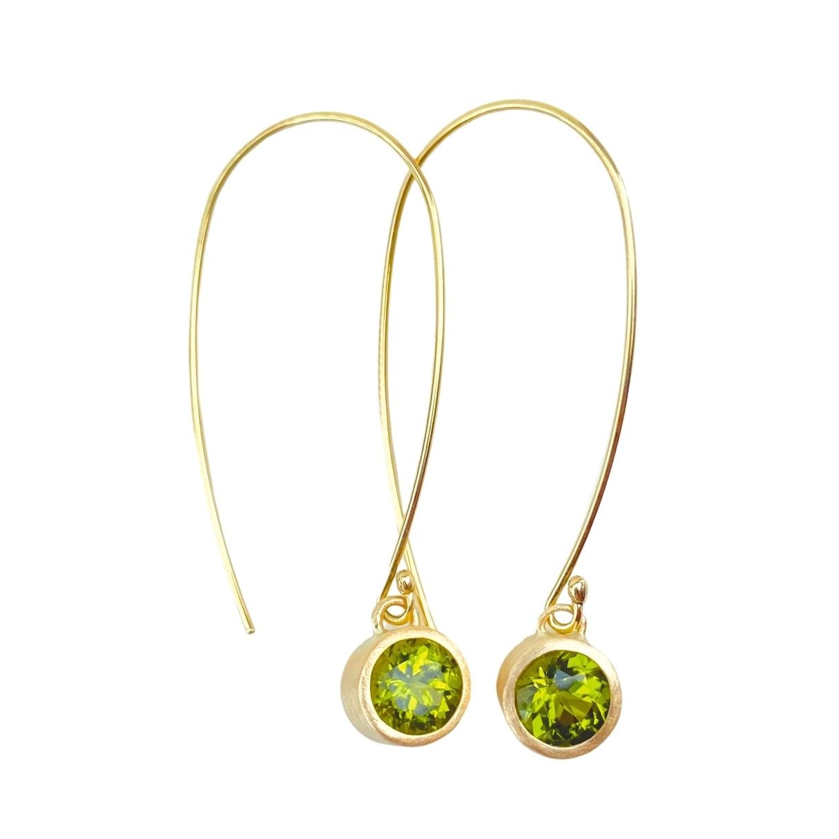 Large Gem Drop Earrings in gold with 6mm faceted peridot gemstone, by Nina Alexandra.
